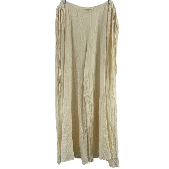 Et Clet Cream Waist-Ties Wide-Leg Pants Rayon Women’s Size Large Preowned - Picture 1 of 4